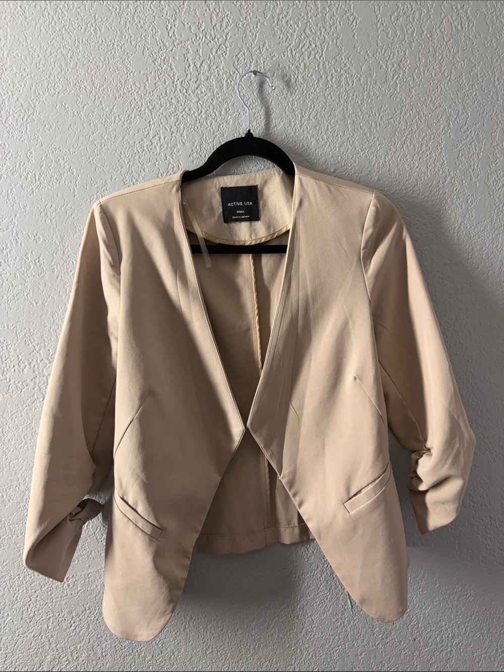 Active USA Women's Light Beige Draped Open-Front Blazer